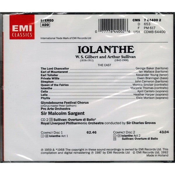 Gilbert & Sullivan - George Baker (3) · Ian Wallace (3) · Alexander Young · Owen Brannigan · John Cameron · Monica Sinclair · Marjorie Thomas · April Cantelo · Heather Harper · Elsie Morison · Sir Malcolm Sargent : Iolanthe (2xCD, Album, RE, RM)