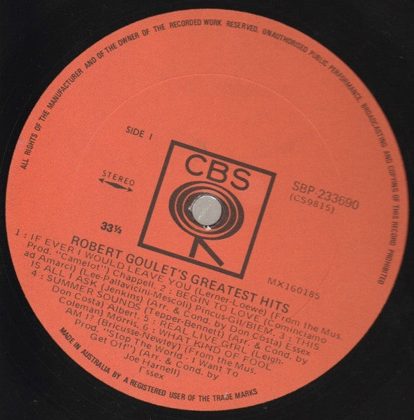 Robert Goulet : Robert Goulet's Greatest Hits (LP, Album, Comp)