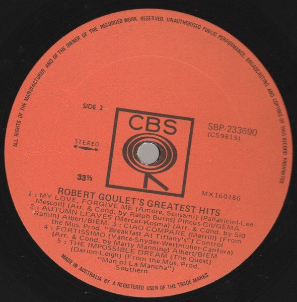 Robert Goulet : Robert Goulet's Greatest Hits (LP, Album, Comp)