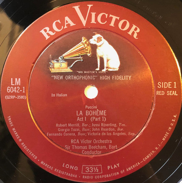 Puccini* - Victoria De Los Angeles, Jussi Bjoerling*, Robert Merrill, Lucine Amara, Giorgio Tozzi, Sir Thomas Beecham, Bart.* : La Bohème (2xLP, Mono + Box, Album)