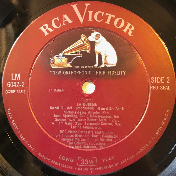Puccini* - Victoria De Los Angeles, Jussi Bjoerling*, Robert Merrill, Lucine Amara, Giorgio Tozzi, Sir Thomas Beecham, Bart.* : La Bohème (2xLP, Mono + Box, Album)
