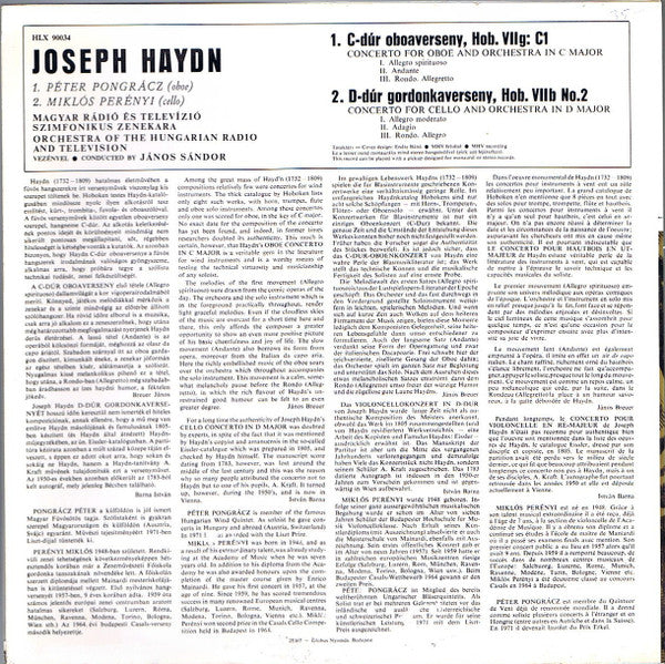 Joseph Haydn, Péter Pongrácz, Miklós Perényi, Orchestra Of The Hungarian Radio And Television*, Janos Sandor : Oboe Concerto In C Major / Cello Concerto In D Major (LP)