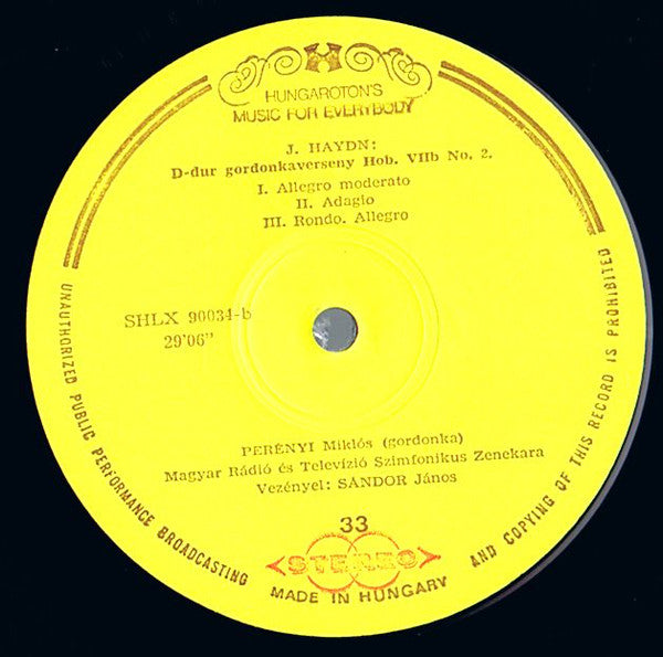 Joseph Haydn, Péter Pongrácz, Miklós Perényi, Orchestra Of The Hungarian Radio And Television*, Janos Sandor : Oboe Concerto In C Major / Cello Concerto In D Major (LP)