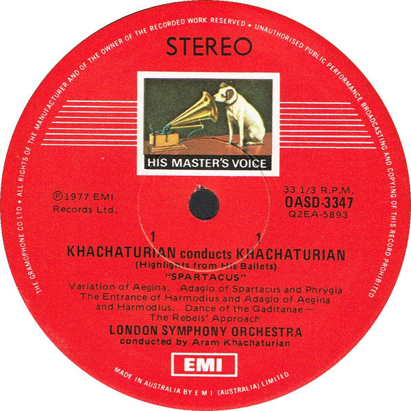 Aram Khatchaturian, London Symphony Orchestra : Khachaturian Conducts Khachaturian - Highlights From His Ballets Spartacus & Gayaneh (LP, Album, Quad, Club)