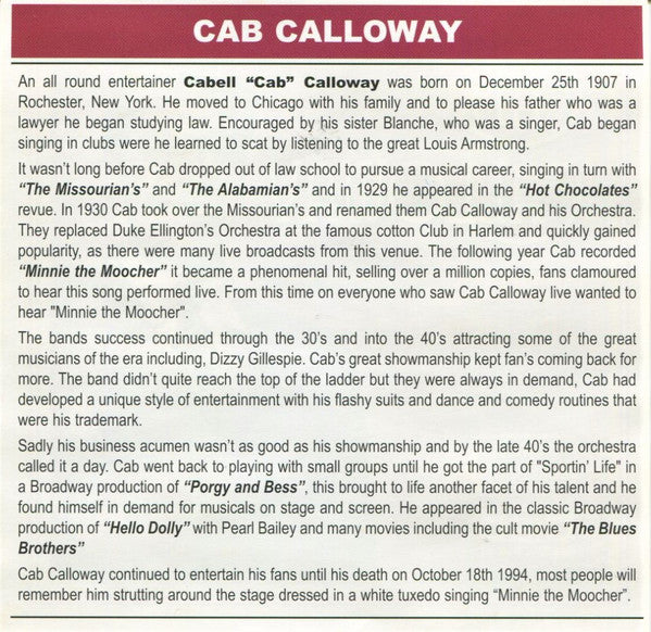 Cab Calloway : Minnie The Moocher (CD, Comp)