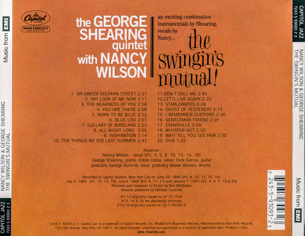 The George Shearing Quintet With Nancy Wilson : The Swingin's Mutual! (CD, Album, RE, RM)