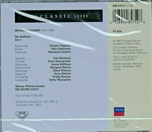 Wagner* - Kirsten Flagstad, Marianne Schech, Otto Edelmann, Wiener Philharmoniker, Sir Georg Solti* : Die Walkure Act 3 (CD, Album, RM)