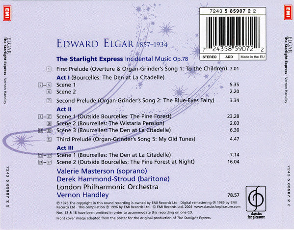 Sir Edward Elgar, Valérie Masterson, Derek Hammond-Stroud, London Philharmonic Orchestra, Vernon Handley : The Starlight Express (Incidental Music, Op. 78) (CD)