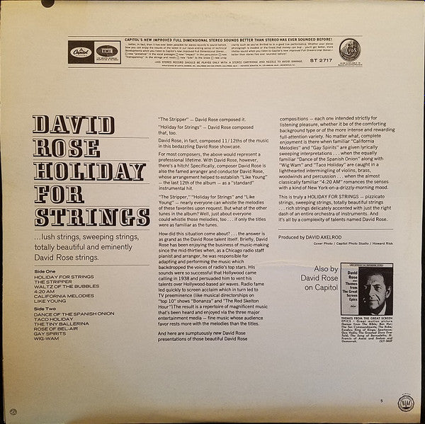 David Rose And His Orchestra* : Holiday For Strings (LP)