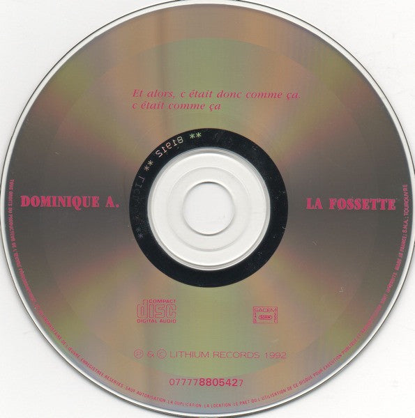 Dominique A. : La Fossette (CD, Album, RP)