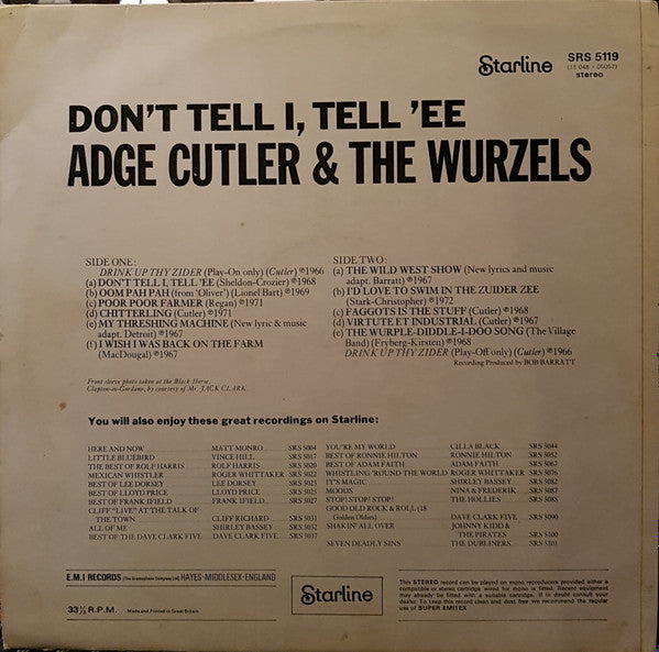 Adge Cutler & The Wurzels : Don't Tell I, Tell 'Ee (LP, Album)