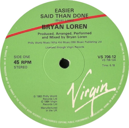 Bryan Loren : Easier Said Than Done (12")