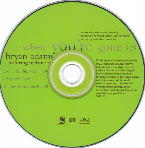 Bryan Adams Featuring Melanie C : When You're Gone (CD, Single)