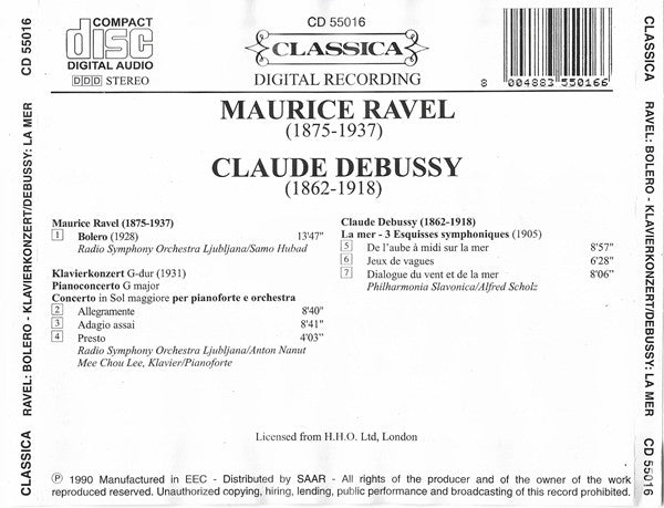 Maurice Ravel / Claude Debussy - Simfonični Orkester RTV Ljubljana, Anton Nanut, Mee Chou Lee, Philharmonia Slavonica, Alfred Scholz : Bolero / Klavierkonzert G-Dur / La Mer (CD, Comp, RE)