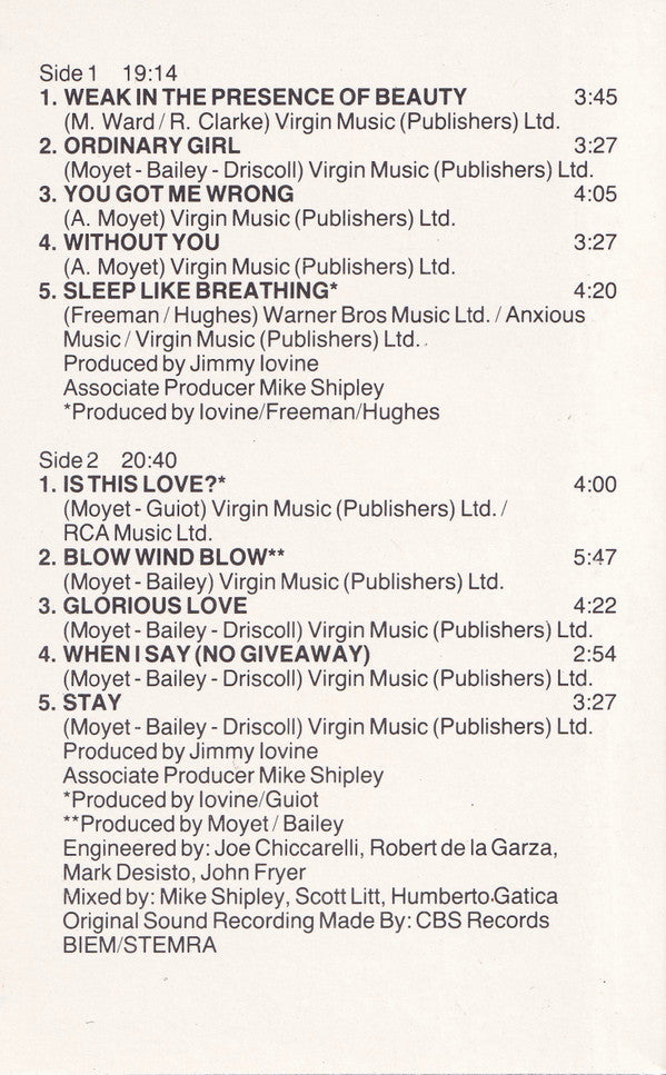 Alison Moyet : Raindancing (Cass, Album)