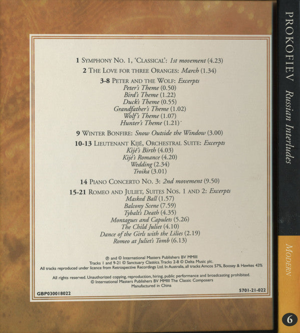 Sergei Prokofiev : Russian Interludes (CD, Comp, Har)