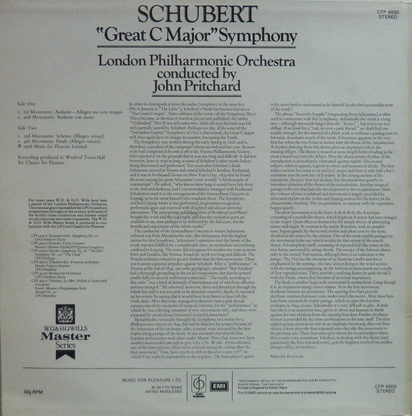 Schubert* - London Philharmonic Orchestra Conducted By John Pritchard : 'Great C Major' Symphony (LP)
