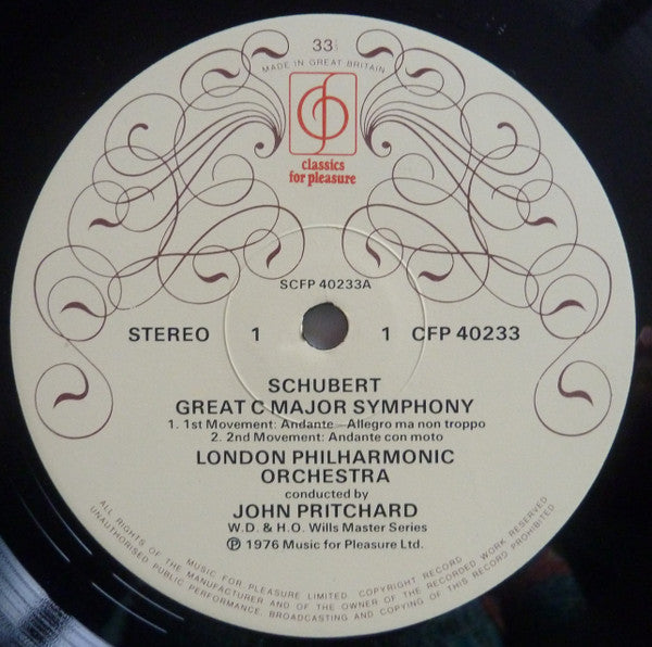 Schubert* - London Philharmonic Orchestra Conducted By John Pritchard : 'Great C Major' Symphony (LP)