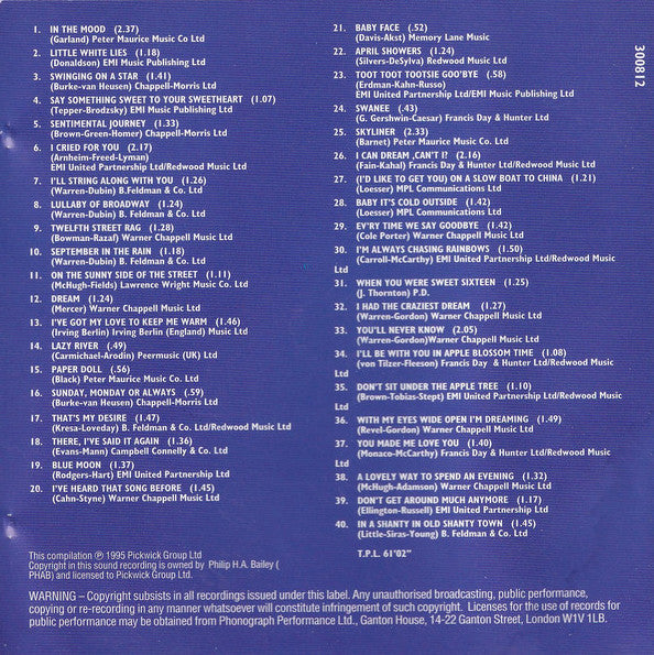 Al Saxon Big Band, The Richmond Strings, Dennis Lotis, Rosemary Squires, The Polka Dots, Joan Baxter And The Mike Sammes Singers : 40 Million Sellers Of The Swinging '40s (CD, Album, Comp)