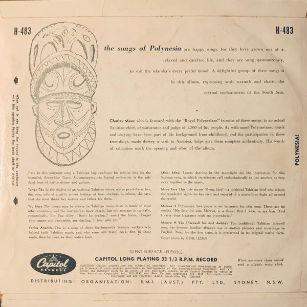 The Royal Polynesians Featuring Charles Mauu : Polynesia! - Native Songs And Dances From The South Seas (10", Album, Mono)