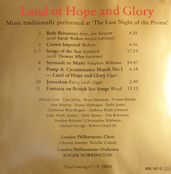 Sarah Walker (2) · Thomas Allen, London Philharmonic Orchestra · Roger Norrington : Land Of Hope And Glory (CD, Comp)
