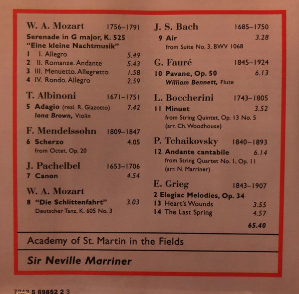 The Academy Of St. Martin-in-the-Fields, Sir Neville Marriner : Mozart: Eine Kleine Nachtmusik, Pachelbel: Canon (CD)