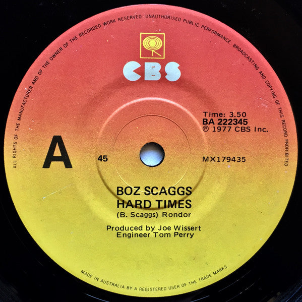 Boz Scaggs : Hard Times (7", Single)