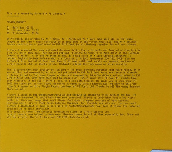Richard X vs. Liberty X : Being_Nobody (CD, Maxi)