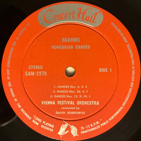 Johannes Brahms, Wiener Festspielorchester, David Josefowitz : Hungarian Dances (LP, Album, Club)