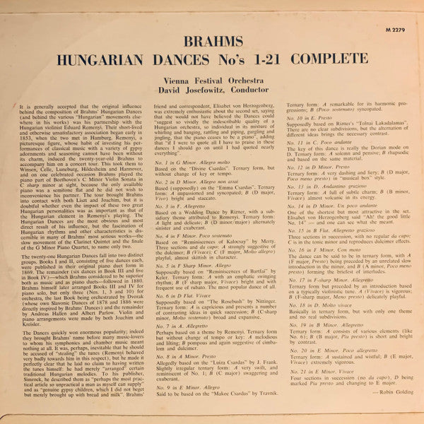 Johannes Brahms, Wiener Festspielorchester, David Josefowitz : Hungarian Dances (LP, Album, Club)