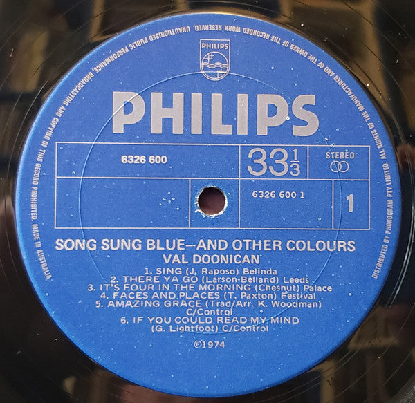 Val Doonican : Songs Sung Blue (And Other Colours) (LP, Album)