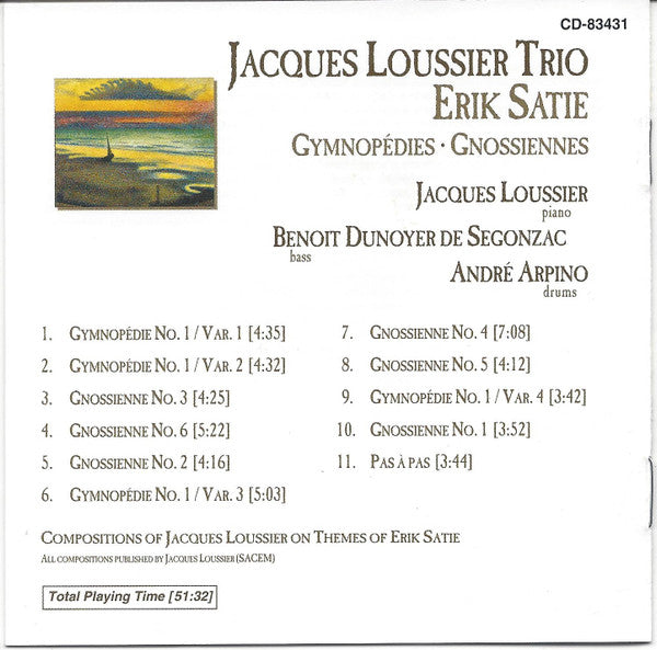 Jacques Loussier Trio : Satie: Gymnopédies - Gnossiennes (CD, Album)