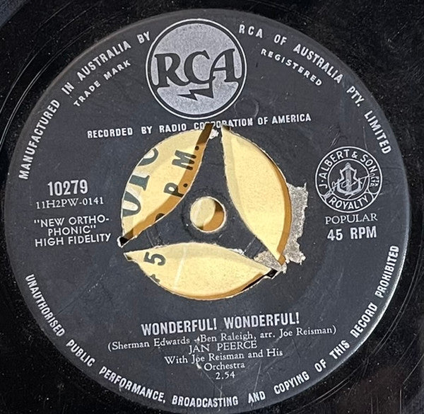 Jan Peerce : Wonderful! Wonderful! / My Yiddishe Momme (7")