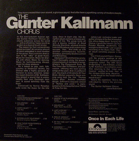 The Gunter Kallmann Chorus* : Once In Each Life (LP)