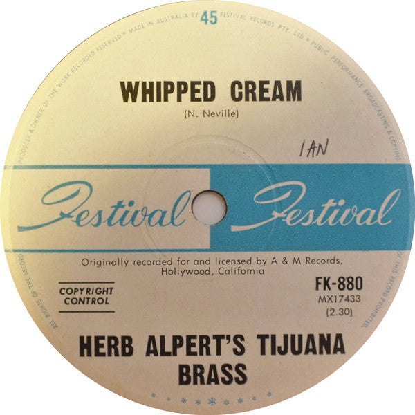 Herb Alpert's Tijuana Brass* : Whipped Cream (7", Single)