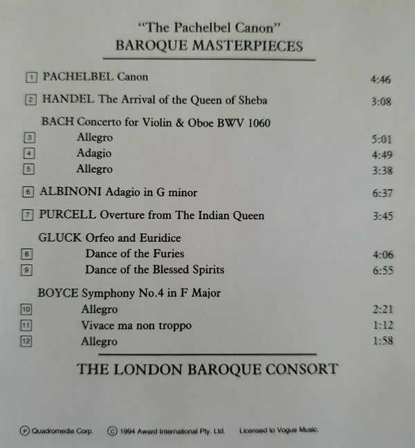 London Baroque Consort, Johann Pachelbel : The Pachelbel Canon: Masterpieces Of The Baroque (CD, Album)