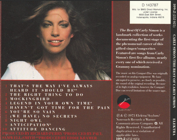 Carly Simon : The Best Of Carly Simon (CD, Comp, Club)