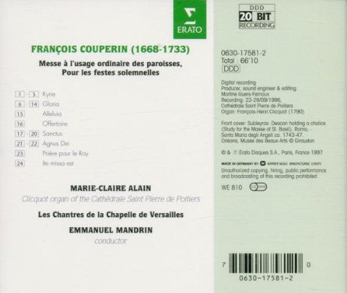 Couperin*, Marie-Claire Alain, Les Chantres De La Chapelle De Versailles*, Emmanuel Mandrin : Messe À L'Usage Des Paroisses (CD, Album)