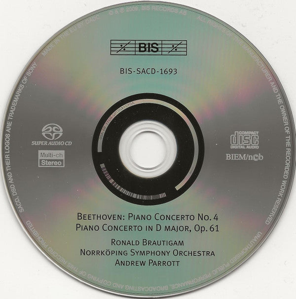 Ludwig van Beethoven • Ronald Brautigam • Norrköping Symphony Orchestra • Andrew Parrott : Piano Concertos In D. Op.61 & No.4 (SACD, Hybrid, Multichannel, Album, DSD)