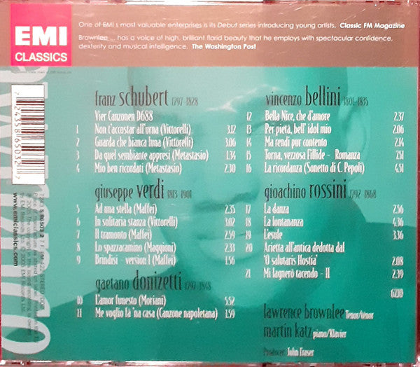 Lawrence Brownlee - Schubert* • Verdi* • Donizetti* • Bellini* • Rossini* • Martin Katz : Italian Songs For Tenor And Piano (CD, Album)