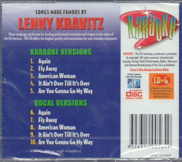 Unknown Artist : Karaoke Songs Made Famous By Lenny Kravitz (CD, Album)