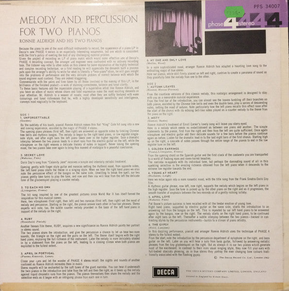 Ronnie Aldrich And His Two Pianos* : Melody And Percussion For Two Pianos (LP, Album)
