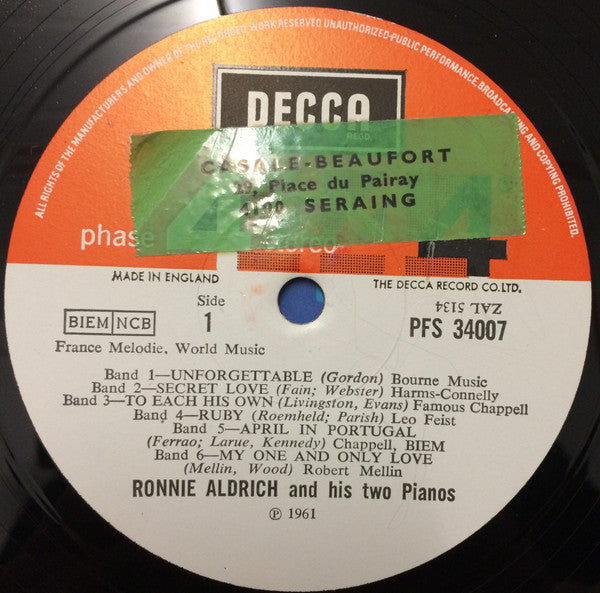 Ronnie Aldrich And His Two Pianos* : Melody And Percussion For Two Pianos (LP, Album)