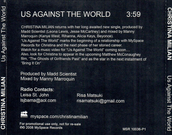 Christina Milian : Us Against The World (CDr, Single, Promo)