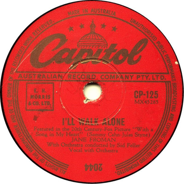 Jane Froman : I'll Walk Alone / With A Song In My Heart (Shellac, 10")