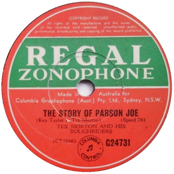 Tex Morton And His Roughriders* / Tex Morton (2) & Sister Dorrie With Tex Morton's Roughriders* : The Story Of Parson Joe / The Flowers Never Bloom In Lonesome Valley (Shellac, 10")
