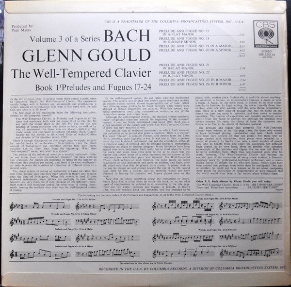 Johann Sebastian Bach, Glenn Gould : The Well-Tempered Clavier, Book 1/ Preludes And Fugues 17-24 (LP, Album)