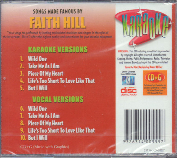 Unknown Artist : Karaoke Songs Made Famous By Faith Hill (CD, Album)