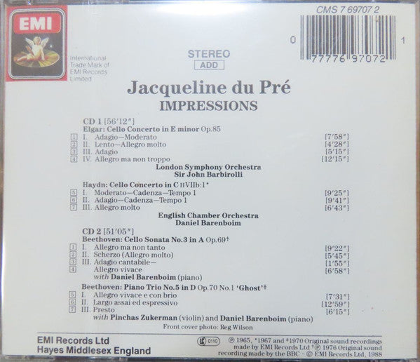 Jacqueline Du Pré, Sir Edward Elgar, Joseph Haydn, Ludwig van Beethoven - Daniel Barenboim, Pinchas Zukerman : Impressions (2xCD, Comp, RE, RM)