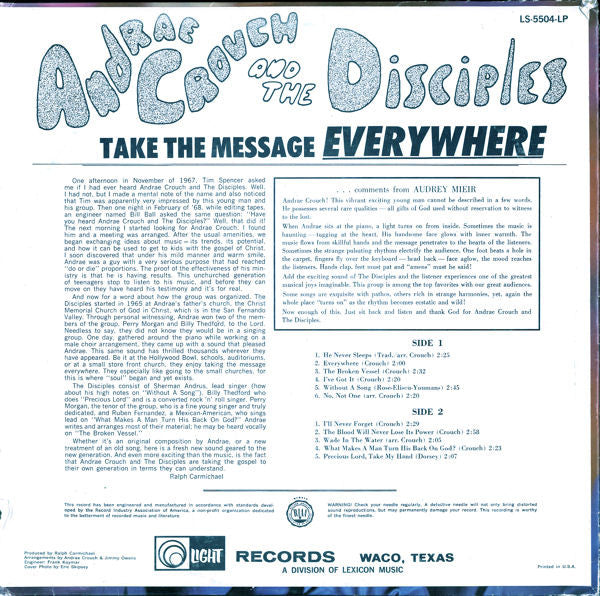 Andraé Crouch & The Disciples : Take The Message Everywhere (LP, Album)